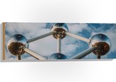 Hout - Atomium in Brussel, België - 90x30 cm - 9 mm dik - Foto op Hout (Met Ophangsysteem)