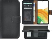 MoDo hoesje Geschikt voor Samsung Galaxy A34 - Echt Leer Book Case - Zwart