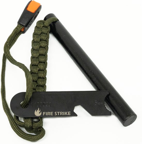 Fire Strike - Magnesium Staaf - Vuur Maker - Magnesium Stick - Vuurstarter - Vonken Maker Survival - 3 in 1 - Strijker - Magnesiumstaaf - Zwart / Groen