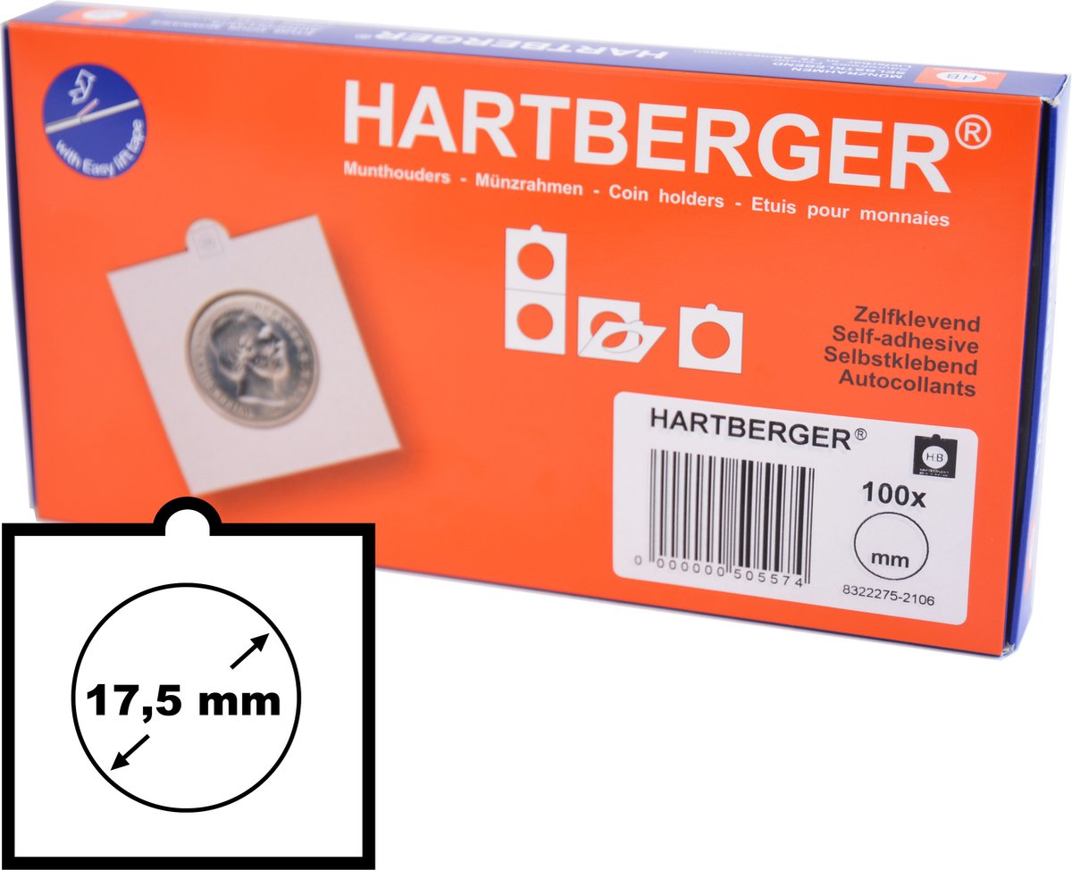 Hartberger munthouders zelfklevend 17,5 mm - 100x - 100 stuks