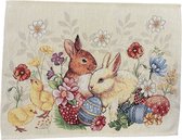 Placemat - Gobelinstof - Pasen - Creme - Met konijntjes - 35 x 45 cm
