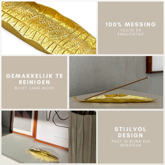 a sunny day wierook houder - wierookhouder - messing - goudkleurig - wierookhouder plankje - wierook en wierookkegels - wierook brander - meditatie - aromatherapie - rituelen - 25 x 5 cm - geurloos