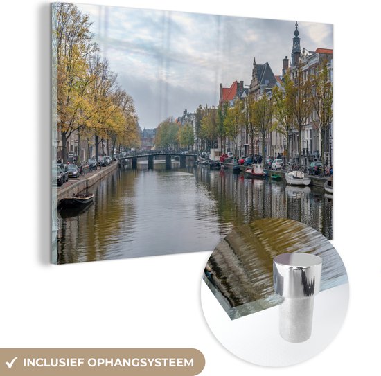 MuchoWow® Glasschilderij 30x20 cm - Schilderij acrylglas - Alledaagse foto van de Prinsengracht van Amsterdam - Foto op glas - Schilderijen