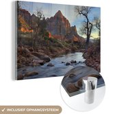 MuchoWow® Glasschilderij 30x20 cm - Schilderij acrylglas - Rivier door de rotsen in het Nationaal park Zion in Utah - Foto op glas - Schilderijen