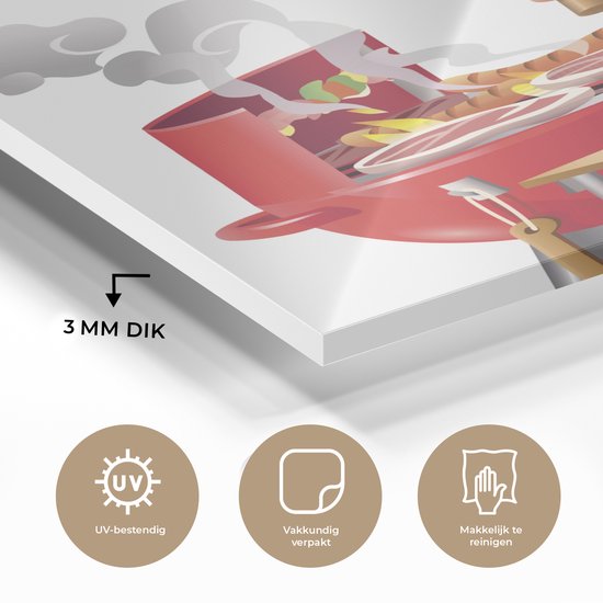 MuchoWow® Peinture sur verre 20x20 cm - Peinture sur verre acrylique - Illustration d'un homme préparant de la nourriture sur le barbecue - Photo sur verre - Peintures