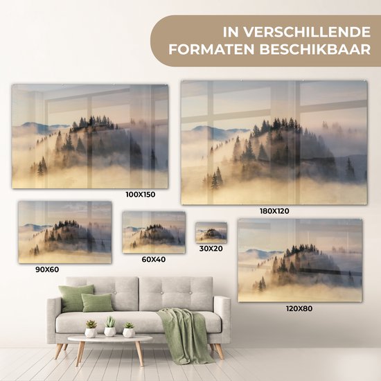 MuchoWow® Peinture sur verre 90x60 cm - Peinture sur verre acrylique - Lever de soleil brumeux dans les montagnes en été - Photo sur verre - Peintures