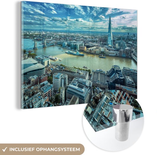 MuchoWow® Glasschilderij 180x120 cm - Schilderij acrylglas - Londen - Skyline - Engeland - Foto op glas - Schilderijen