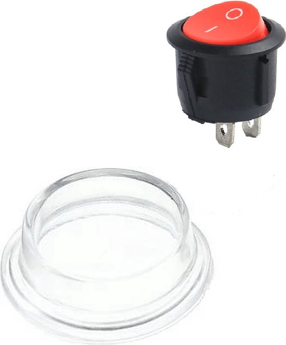 KCD1-105 Mini wipschakelaar Waterdicht - Silicone Beschermkap - Rond ⌀ 22mm On/Off - 3A/250V AC - Rood