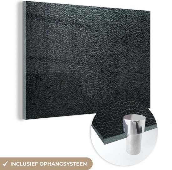 MuchoWow® Peinture sur verre 150x100 cm - Peinture verre acrylique - Cuir - Structure - Zwart - Vert - Lumière - Photo sur verre - Peintures