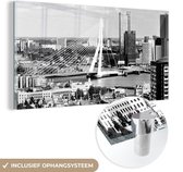 MuchoWow® Glasschilderij 160x80 cm - Schilderij acrylglas - Rotterdam - Skyline - Zwart - Wit - Foto op glas - Schilderijen