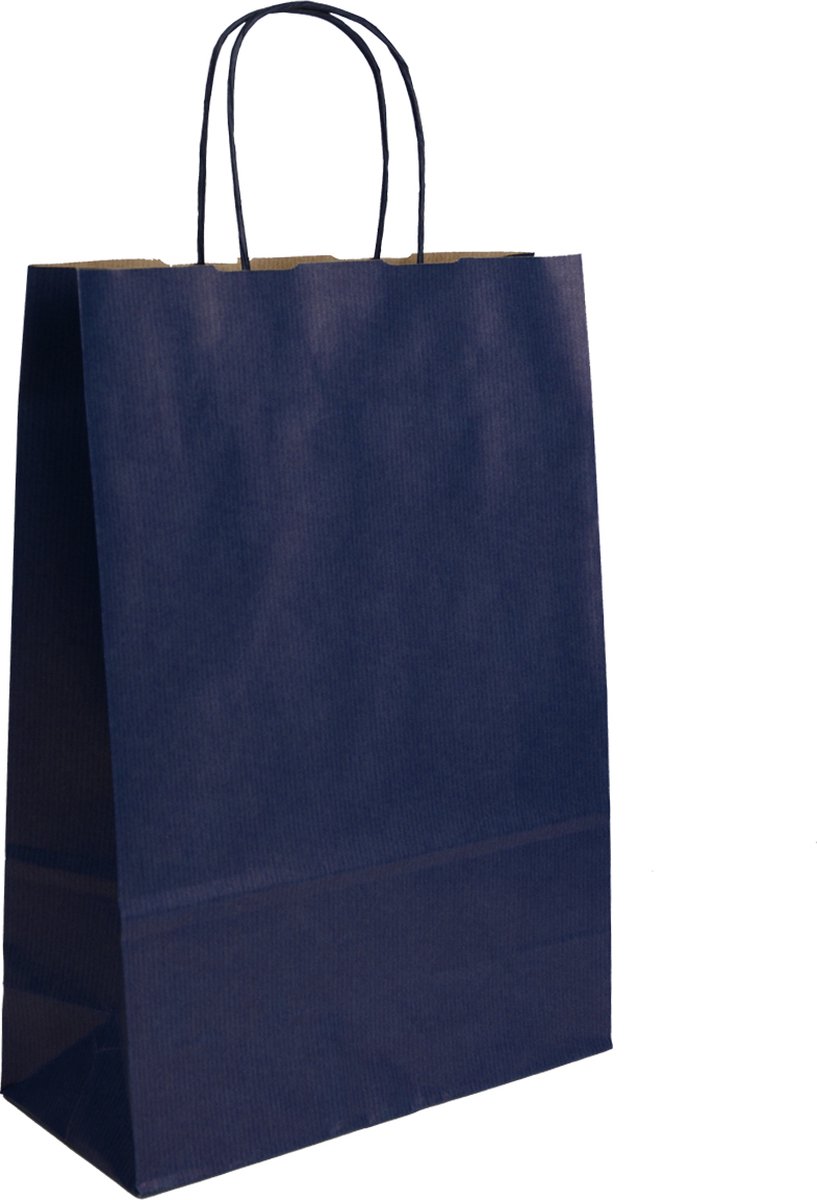 Papieren Draagtassen - Donkerblauw - 18+8x25 - Gedraaide grepen - 50 Stuks