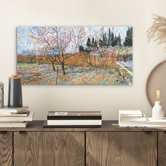 MuchoWow® Peinture sur Verre - Pêcher en Fleurs - Vincent van Gogh - 40x20 cm - Peintures sur Verre Acrylique - Photo sur Glas