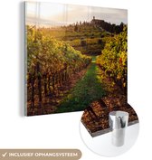 MuchoWow® Glasschilderij 50x50 cm - Schilderij acrylglas - Toscane - Landschap - Wijngaarden - Foto op glas - Schilderijen