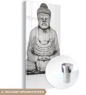 MuchoWow® Glasschilderij 60x120 cm - Schilderij acrylglas - Stenen standbeeld van Boeddha - Foto op glas - Schilderijen