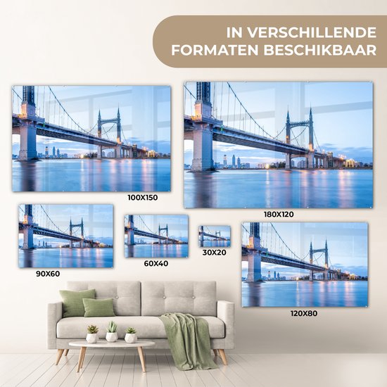 ® Glasschilderij 60x40 cm - Schilderij acrylglas - De brug over de rivier die naar Harbin loopt - Foto op glas - Muurdecoratie woonkamer - Wanddecoratie slaapkamer - Schilderijen