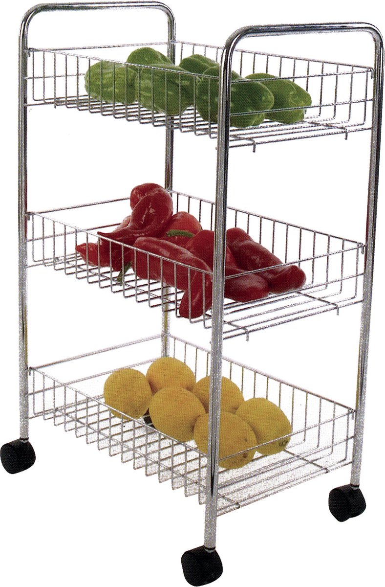 MSV Keuken/badkamer trolley - rvs metaal - zilver - met wielen - 41 x 26 x 63 cm