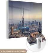 MuchoWow® Glasschilderij 50x50 cm - Schilderij acrylglas - Burj Khalifa - Skyline - Dubai - Foto op glas - Schilderijen
