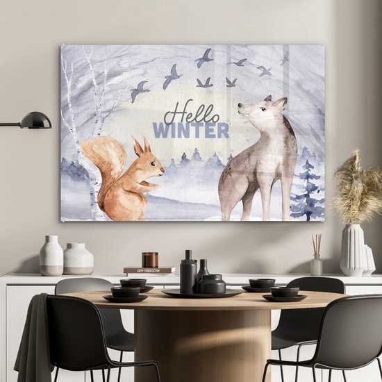 MuchoWow® Peinture sur Verre - Neige - Hiver - Animaux - 120x80 cm - Peintures sur Verre Acrylique - Photo sur Glas