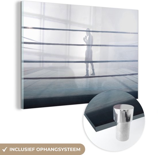 MuchoWow® Glasschilderij 30x20 cm - Schilderij acrylglas - Boksen - Mist - Sport - Foto op glas - Schilderijen