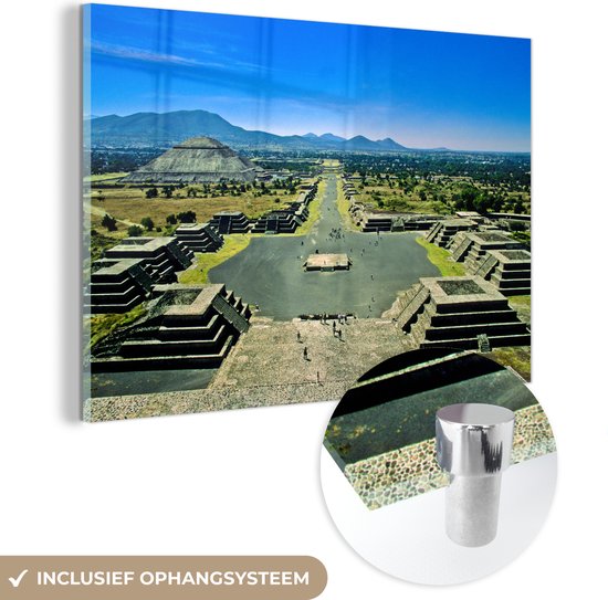 MuchoWow® Glasschilderij 90x60 cm - Schilderij acrylglas - Teotihuacan fotoprint Mexico - Foto op glas - Schilderijen
