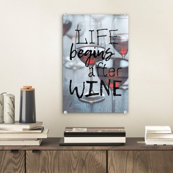 Peinture sur verre - Citation sur le Vin ' La Life commence après le vin' avec des verres à vin - 20x30 cm - Peintures sur Verre Peintures - Photo sur Glas