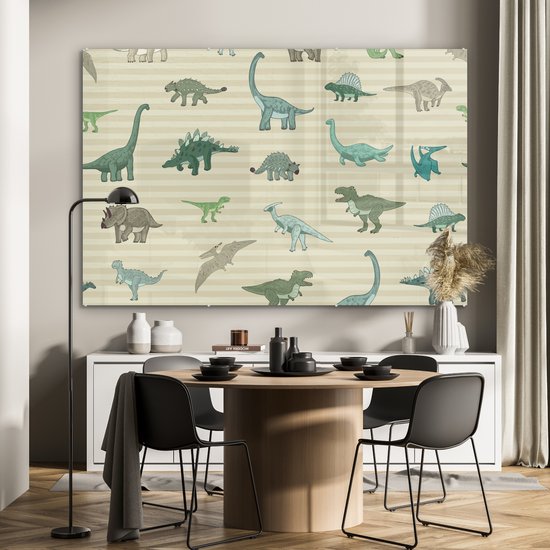 MuchoWow® Peinture sur verre 180x120 cm - Peinture sur verre - Dinosaurus - Marron - Vert - Garçons - Filles - Enfants - Photo sur verre acrylique - Peintures