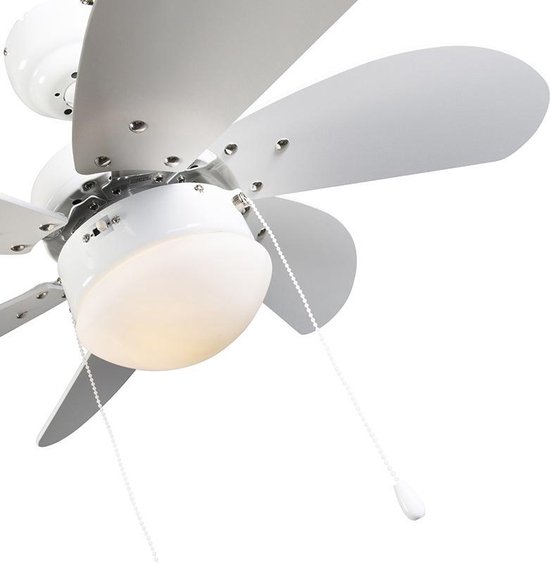 QAZQA fresh - Kleine Stille Plafondventilator met Verlichting | Lamp - 1 lichts - Ø 800 mm - Wit - Woonkamer | Slaapkamer | Keuken - QAZQA