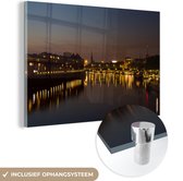 MuchoWow® Glasschilderij 180x120 cm - Schilderij acrylglas - Bremen - Skyline - Nacht - Foto op glas - Schilderijen