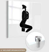 MuchoWow® Glasschilderij 20x20 cm - Schilderij acrylglas - Line art vrouw in sensuele pose vierkant - Foto op glas - Schilderijen