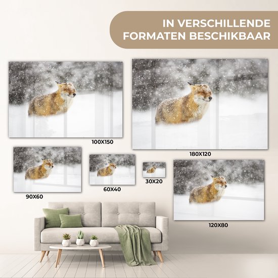 MuchoWow® Peinture sur verre 150x100 cm - Peinture sur verre acrylique - Renard - Neige - Storm - Photo sur verre - Peintures