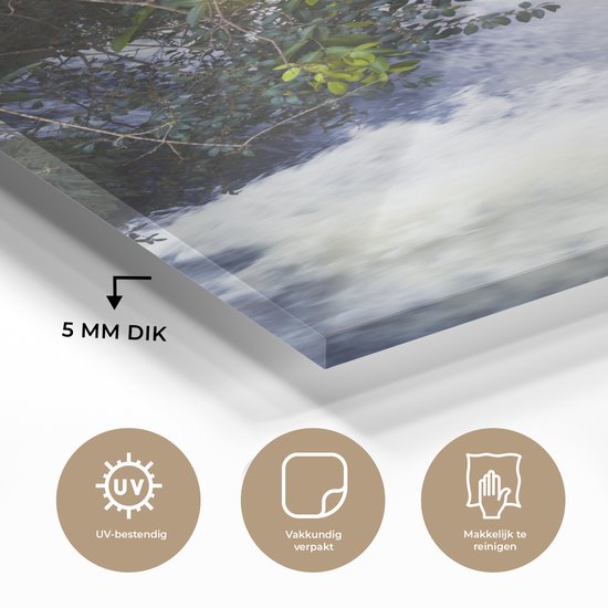 ® Glasschilderij 100x150 cm - Schilderij acrylglas - Prachtige foto van het landschap van het Nationaal park Iguazú met een doorbrekende zon - Foto op glas - Muurdecoratie woonkamer - Wanddecoratie slaapkamer - Schilderijen