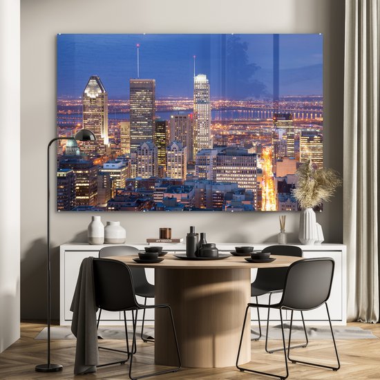 ® Glasschilderij 150x100 cm - Schilderij acrylglas - Stadsgezicht Montreal tijdens de nacht in Canada - Foto op glas - Muurdecoratie woonkamer - Wanddecoratie slaapkamer - Schilderijen