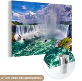 MuchoWow® Glasschilderij 90x60 cm - Schilderij acrylglas - Kleurrijke panorama van de Niagarawatervallen - Foto op glas - Schilderijen