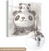 MuchoWow® Glasschilderij 50x50 cm - Schilderij acrylglas - Kind - Panda - Moeder - Foto op glas - Schilderijen
