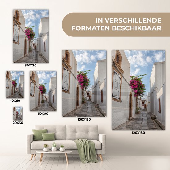 Architecture Witte dans une rue étroite de la vieille ville de Rhodes Plexiglas 80x120 cm - Tirage photo sur Glas (décoration murale en plexiglas)