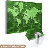 MuchoWow® Glasschilderij 150x100 cm - Schilderij acrylglas - Wereldkaart - Stoer - Groen - Foto op glas - Schilderijen