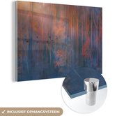 MuchoWow® Glasschilderij 90x60 cm - Schilderij acrylglas - Herfst - Bos - Mist - Foto op glas - Schilderijen