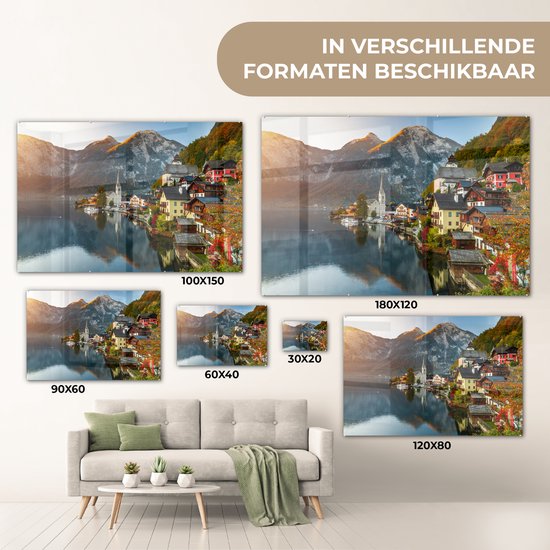 Peinture sur verre - Ville au bord d'un lac en Autriche - 30x20 cm - Peintures acryliques - Photo sur Glas