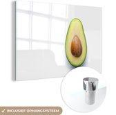 MuchoWow® Glasschilderij 90x60 cm - Schilderij acrylglas - Gesneden avocado met pit - Foto op glas - Schilderijen