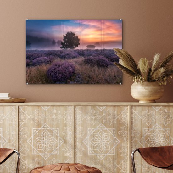 MuchoWow® Peinture sur verre - Fleurs - Lavande - Ciel - 60x40 cm - Peintures sur verre acrylique - Photo sur Glas