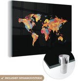 MuchoWow® Glasschilderij 60x40 cm - Schilderij acrylglas - Wereldkaart - Spetters - Kleuren - Foto op glas - Schilderijen