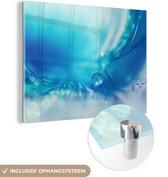 MuchoWow® Glasschilderij 40x30 cm - Schilderij acrylglas - Veren achtergrond met dauw - Foto op glas - Schilderijen