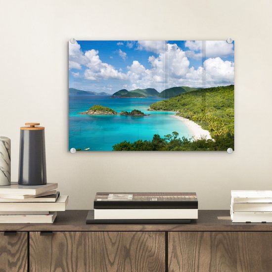 MuchoWow® Glasschilderij 30x20 cm - Schilderij acrylglas - Caribische eilanden en stranden - Foto op glas - Schilderijen