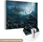MuchoWow® Glasschilderij 90x60 cm - Schilderij acrylglas - Donkere rotsen onder water - Foto op glas - Schilderijen