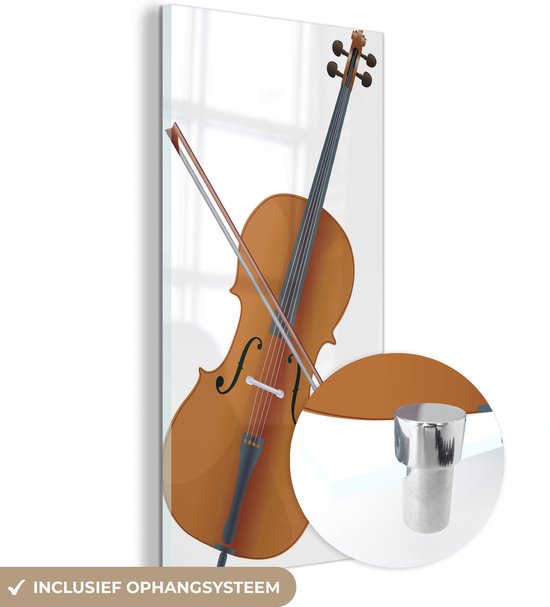 MuchoWow® Glasschilderij 40x80 cm - Schilderij acrylglas - Een illustratie van een strijkstok voor een viool - Foto op glas - Schilderijen