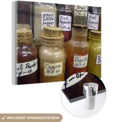 MuchoWow® Glasschilderij 40x30 cm - Schilderij acrylglas - Potten met kruiden en specerijen cayennepeper - Foto op glas - Schilderijen