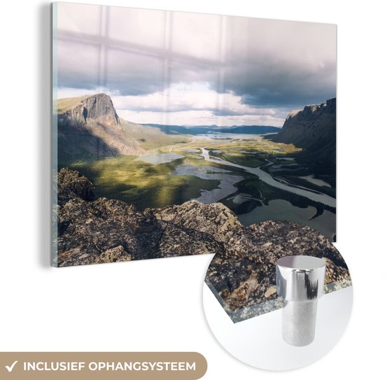 MuchoWow® Glass Painting - Champ de nuages ​​denses au-dessus du parc national de Sarek en Suède - 150x100 cm - Peintures sur verre acrylique - Photo sur Glas
