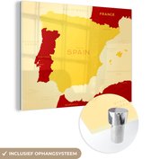 MuchoWow® Glasschilderij 120x90 cm - Schilderij acrylglas - Illustratie van een gele kaart van Spanje - Foto op glas - Schilderijen