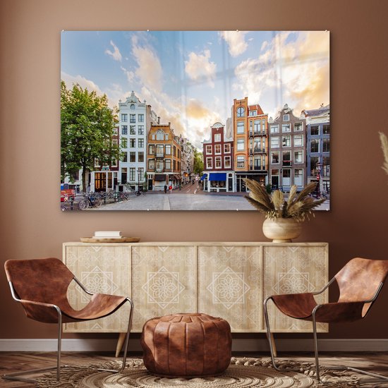 MuchoWow® Peinture sur Verre - Canal Houses Amsterdam - 150x100 cm - Peintures sur Verre Acrylique - Photo sur Glas