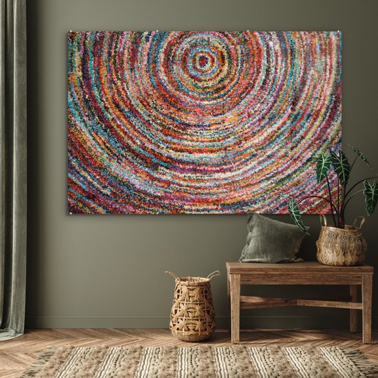 MuchoWow® Glasschilderij 150x100 cm - Schilderij acrylglas - Cirkel - Kleuren - Tapijt - Foto op glas - Schilderijen